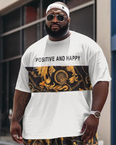 Men's Large Size Street Cartoon Positive And Happy Graffiti Short Sleeve Shorts Set